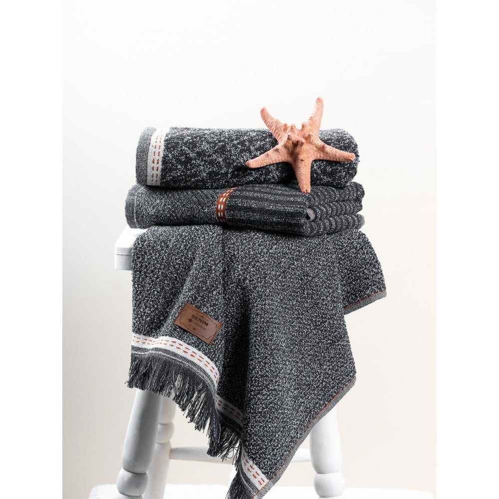 Antracitszürke törölköző szett 3 db-os 50x90 cm Denim – Foutastic