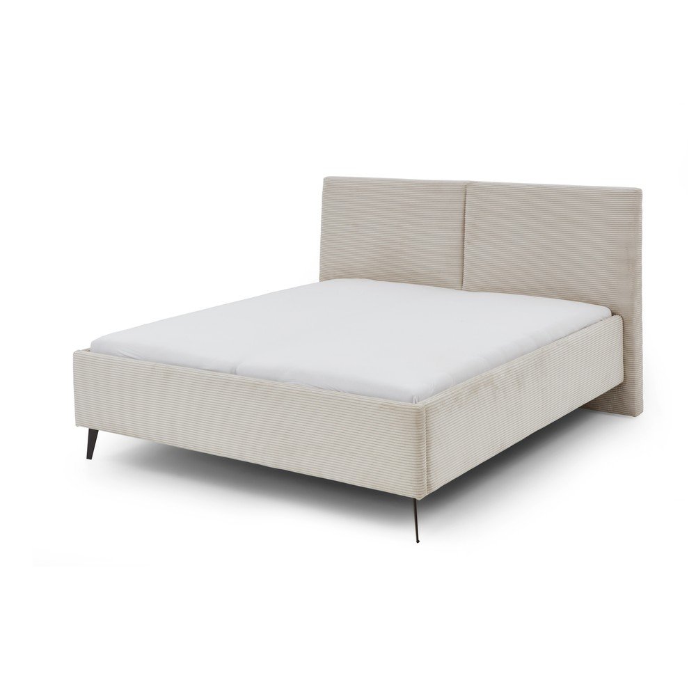 Bézs kárpitozott ágyneműtartós franciaágy ágyráccsal 180x200 cm Lando – Meise Möbel