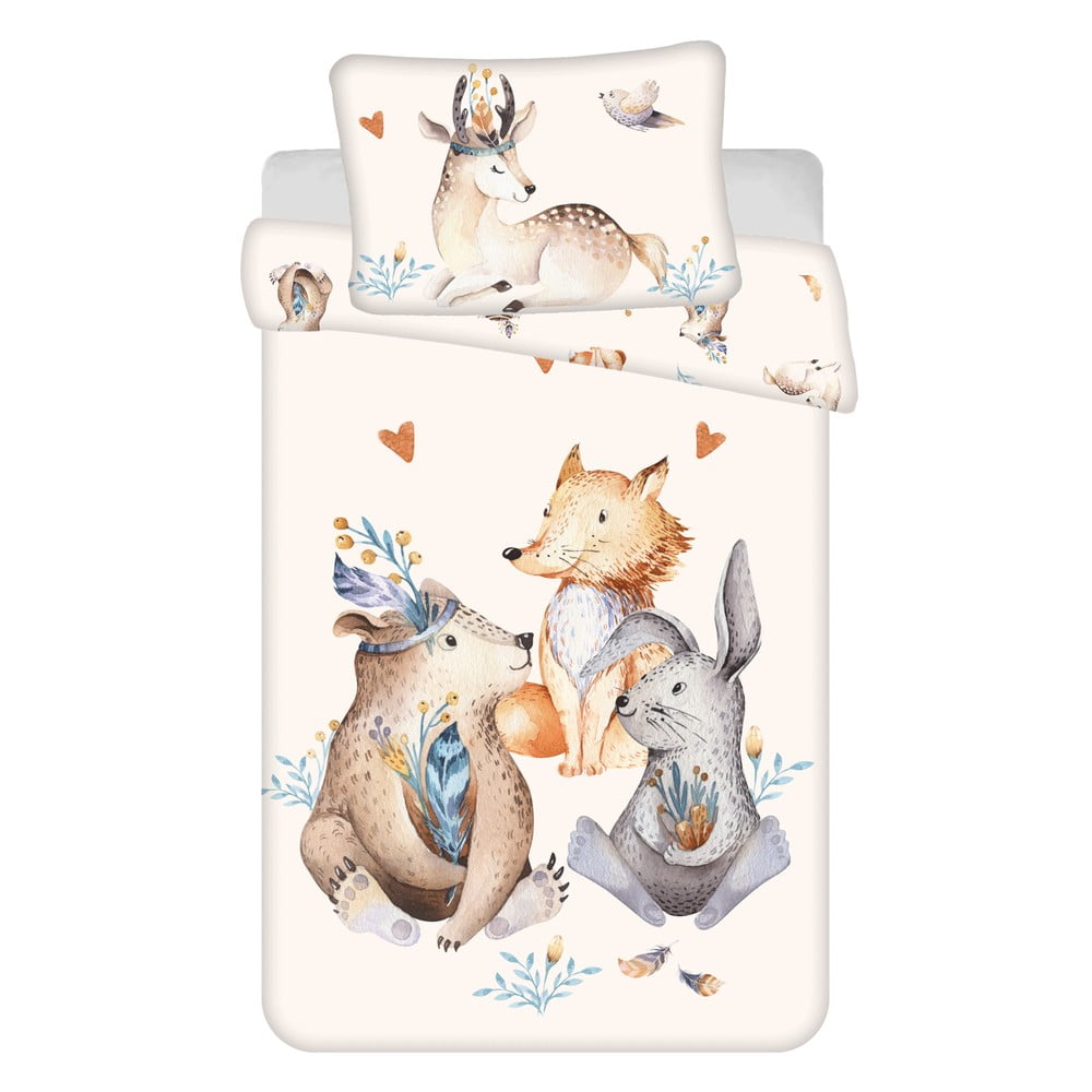 Bézs pamut gyerek ágyneműhuzat babaágyhoz 100x135 cm Animals "Woodland" – Jerry Fabrics