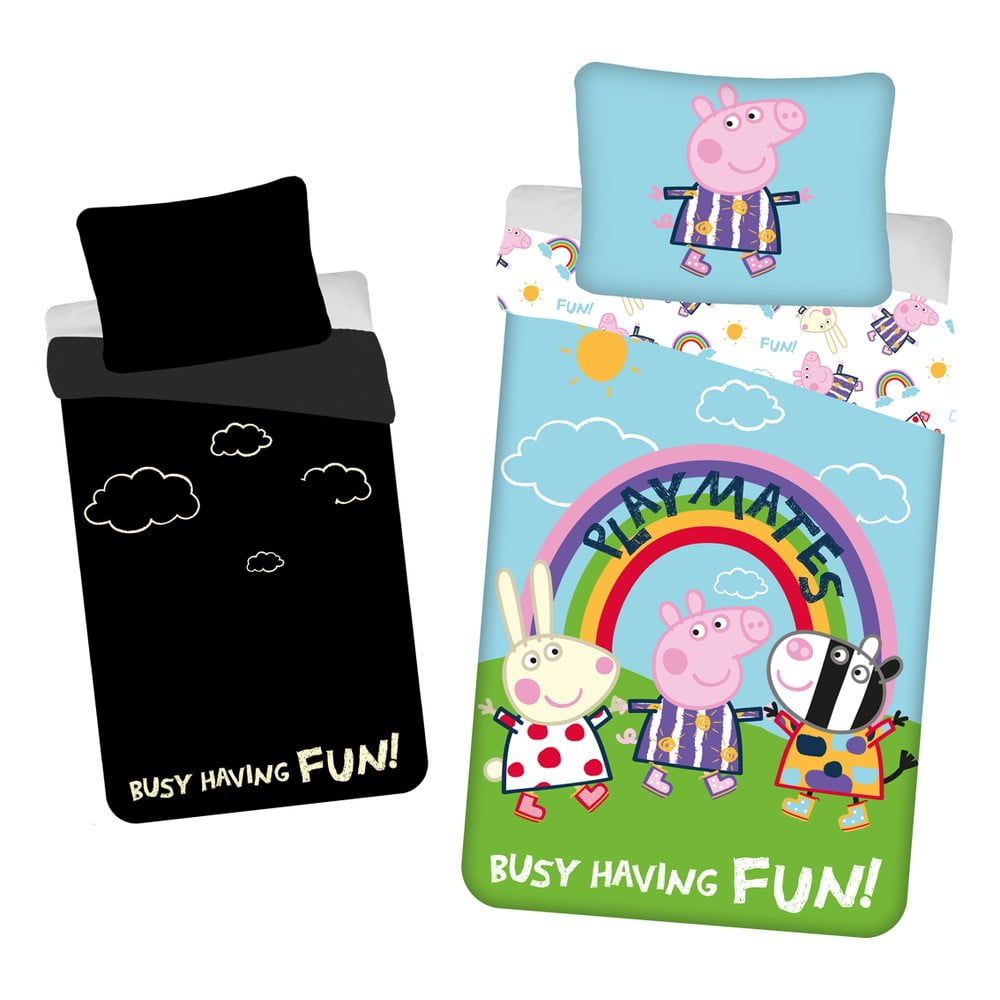 Egyszemélyes pamut gyerek ágyneműhuzat világító hatással 140x200 cm Peppa Pig – Jerry Fabrics