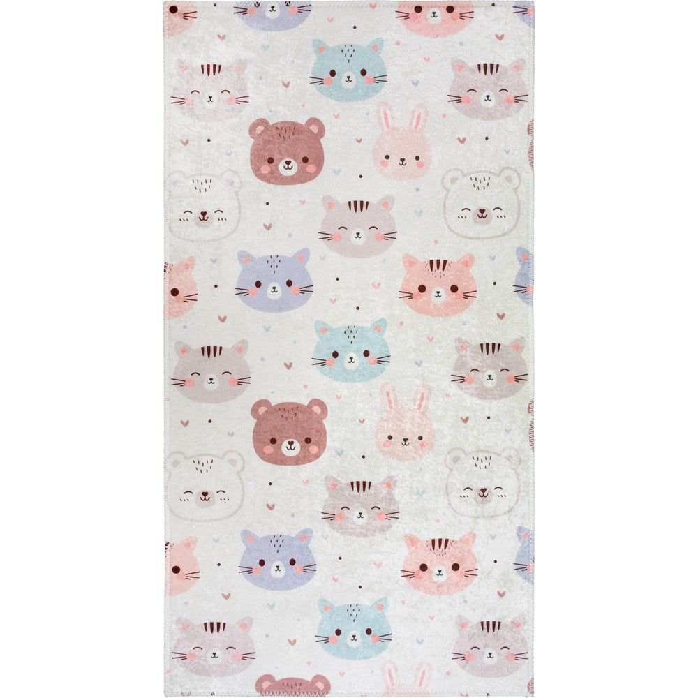 Elefántcsont színű mosható gyerek szőnyeg 60x100 cm Cute Animals – Vitaus