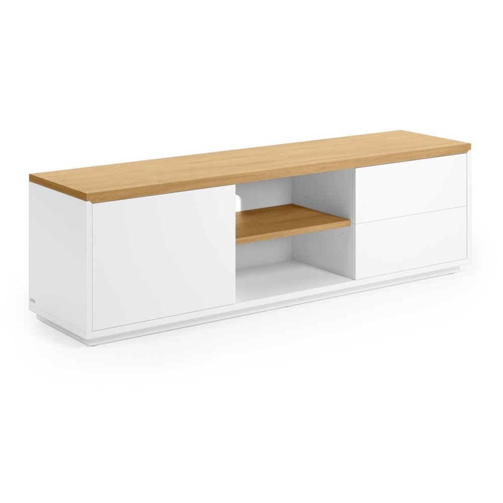 Fehér TV-állvány tölgyfa dekorral 150x44x36 cm Abilen – Kave Home