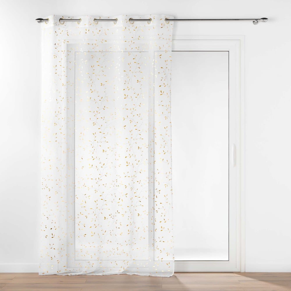 Fehér-aranyszínű voile fényáteresztő függöny 140x240 cm Floressia – douceur d'intérieur