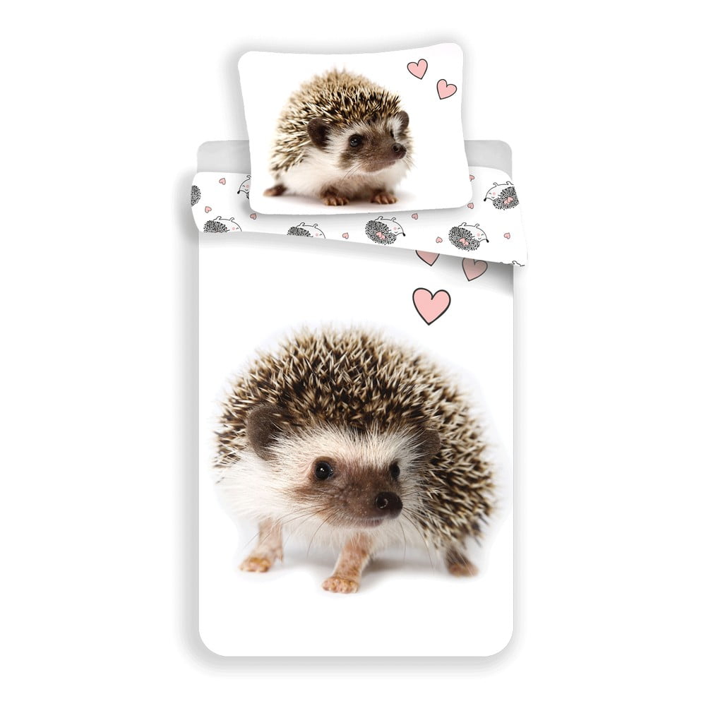 Fehér-barna egyszemélyes pamut gyerek ágyneműhuzat 140x200 cm Hedgehog – Jerry Fabrics