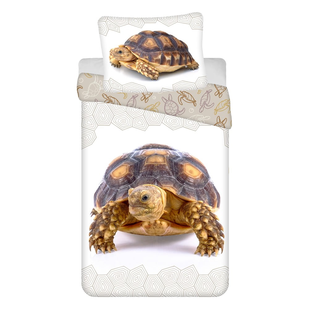Fehér-barna egyszemélyes pamut gyerek ágyneműhuzat 140x200 cm Tortoise – Jerry Fabrics