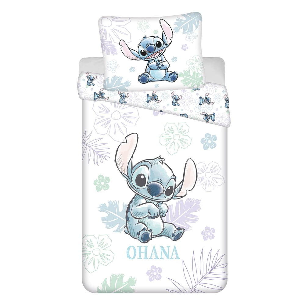 Fehér egyszemélyes pamut gyerek ágyneműhuzat 140x200 cm Lilo and Stitch "Ohana White" – Jerry Fabrics