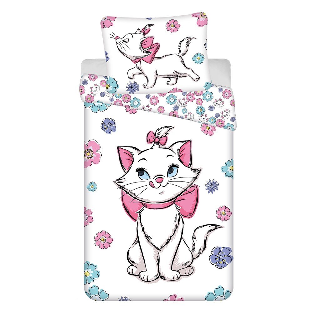 Fehér egyszemélyes pamut gyerek ágyneműhuzat 140x200 cm Marie Cat "Floral" – Jerry Fabrics