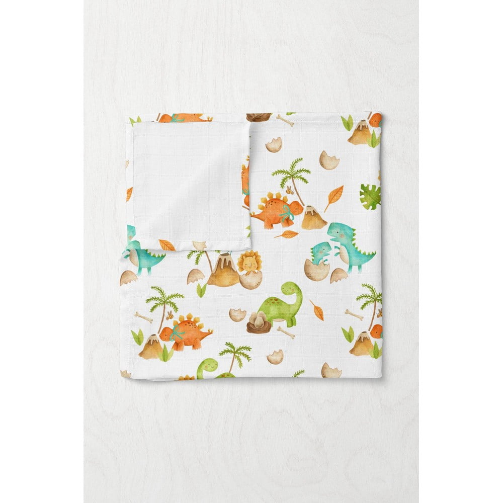 Fehér muszlin gyerek takaró 75x100 cm T-rex – Mijolnir