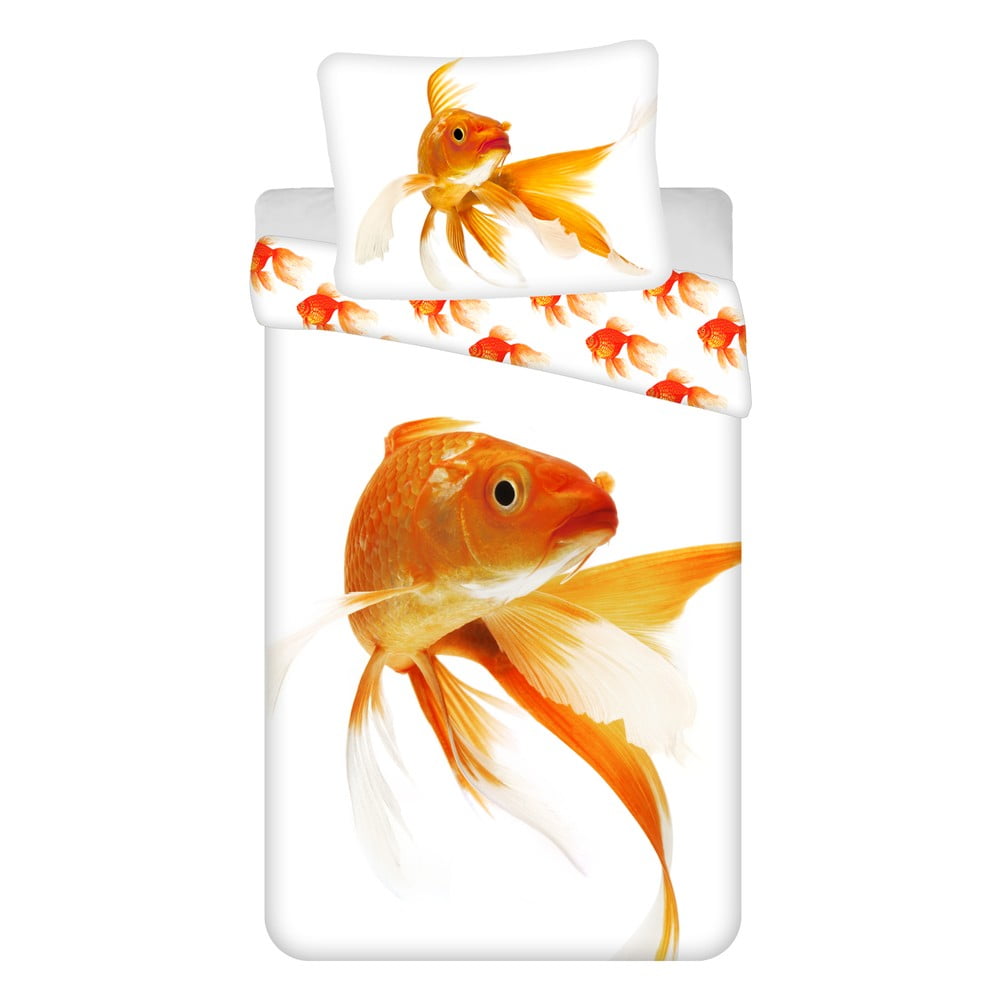 Fehér-narancssárga egyszemélyes pamut gyerek ágyneműhuzat 140x200 cm Goldfish – Jerry Fabrics