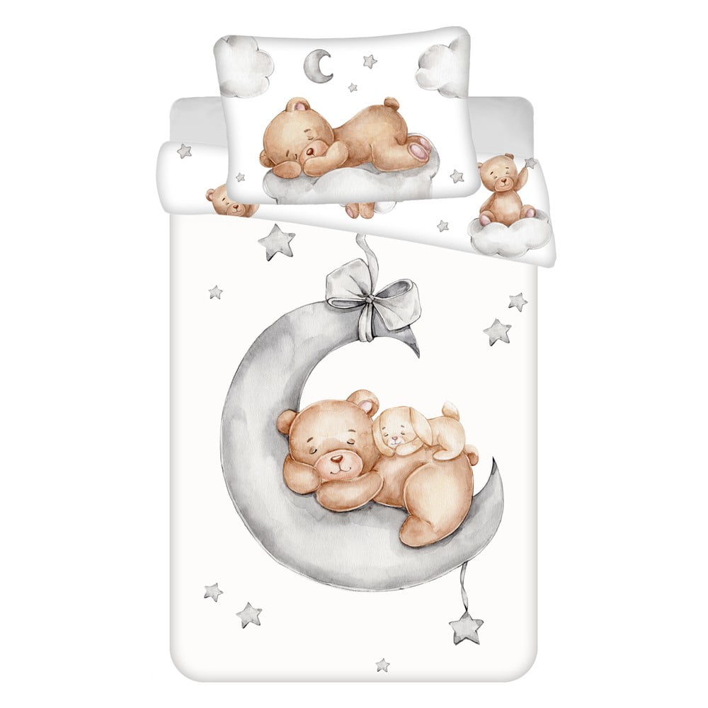 Fehér pamut gyerek ágyneműhuzat babaágyhoz 100x135 cm Teddy Bear "Ribbon" – Jerry Fabrics