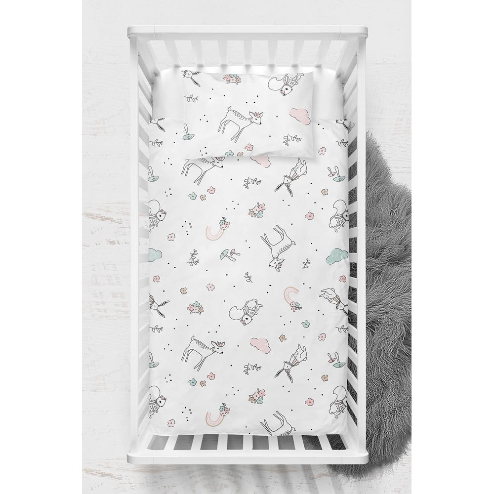 Fehér renforcé pamut gyerek ágyneműhuzat babaágyhoz 100x150 cm Flowers – Mijolnir