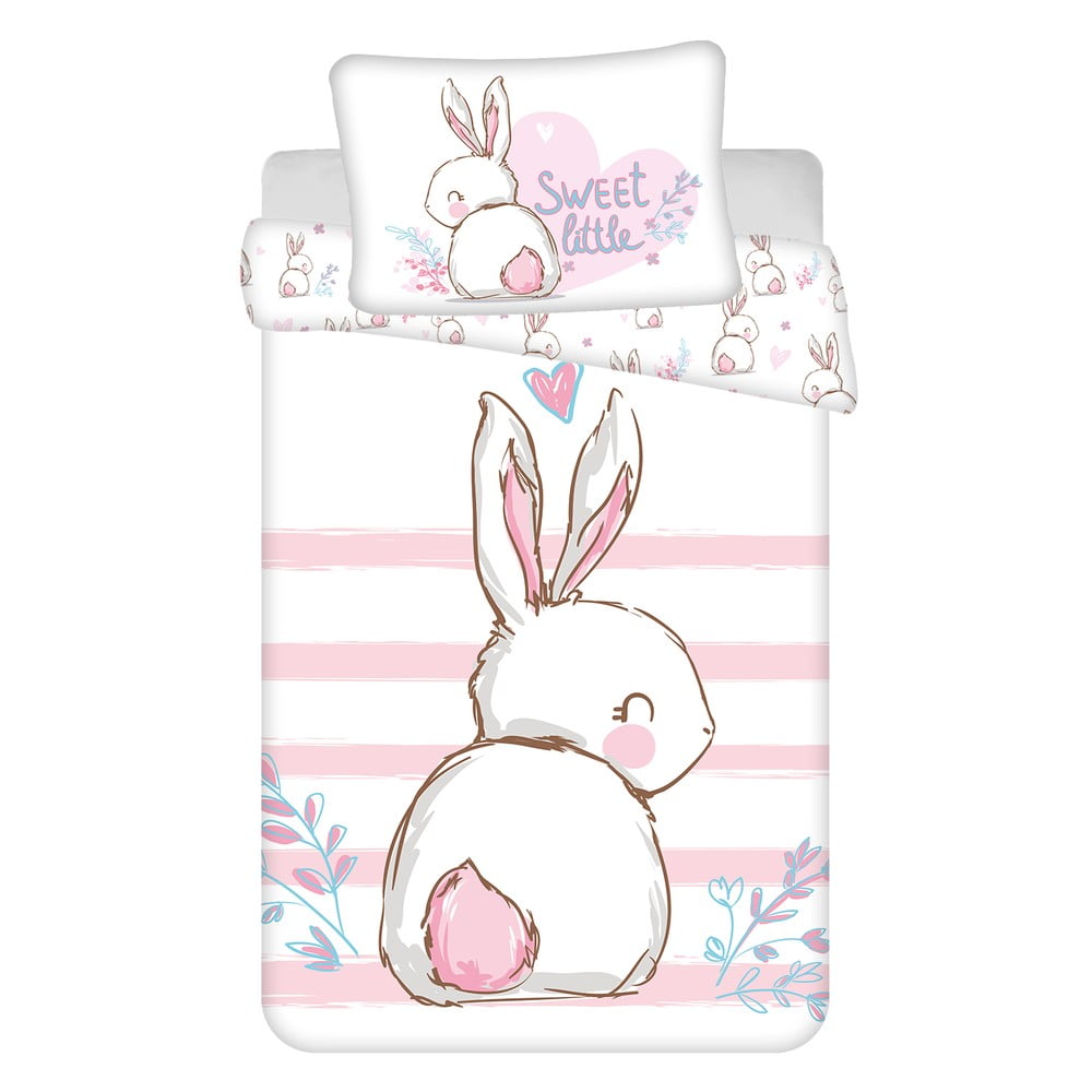 Fehér-rózsaszín pamut gyerek ágyneműhuzat babaágyhoz 100x135 cm Bunny "Sweet" – Jerry Fabrics