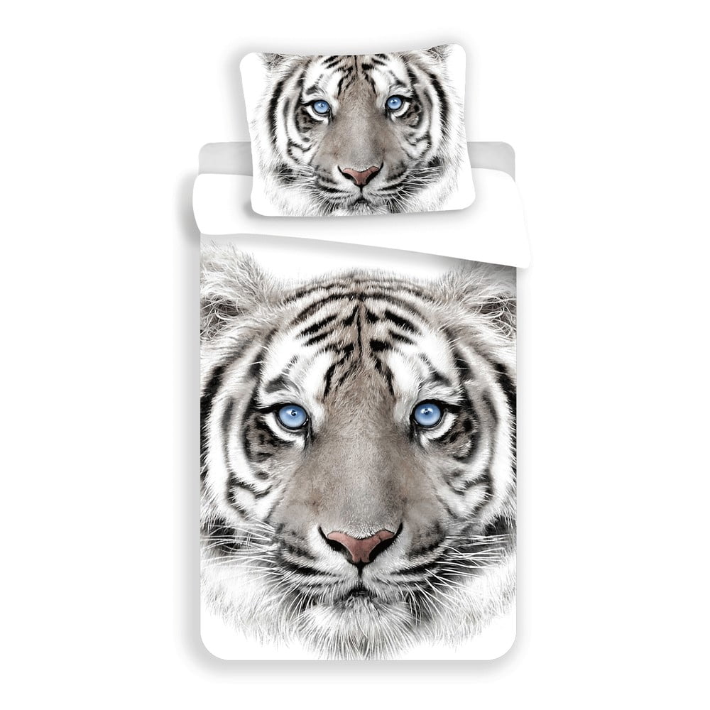Fehér-szürke egyszemélyes pamut gyerek ágyneműhuzat 140x200 cm White Tiger – Jerry Fabrics