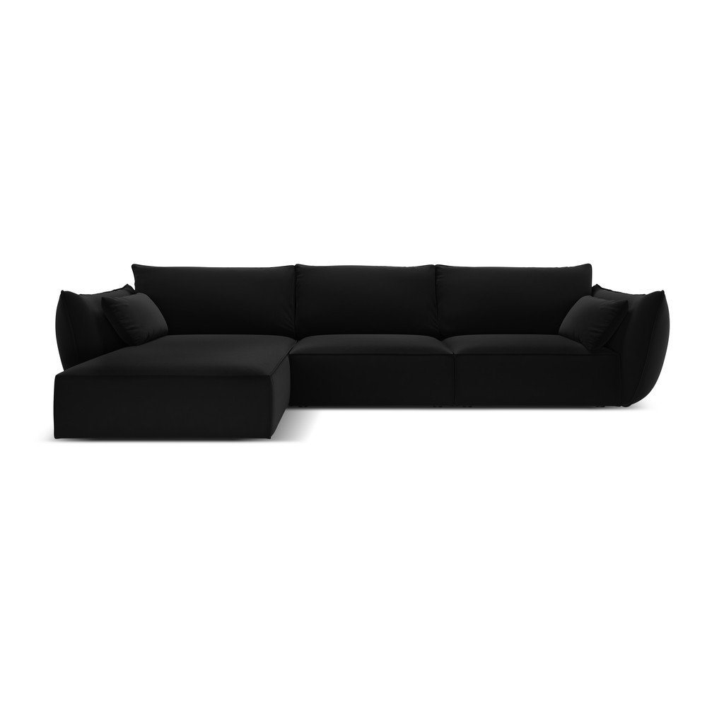 Fekete bársony sarokkanapé (bal oldali-heverő résszel) Vanda – Mazzini Sofas