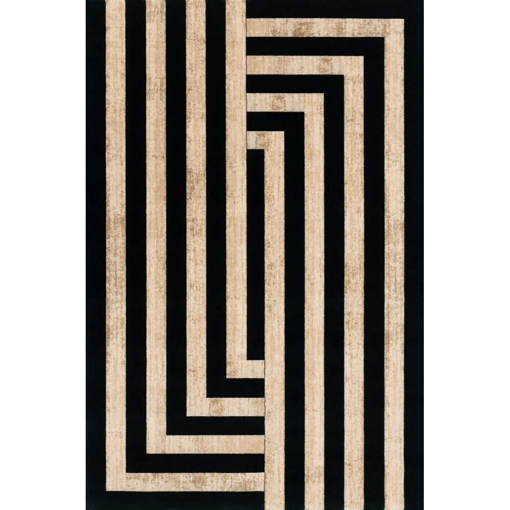 Fekete-bézs gyapjú szőnyeg 170x240 cm Agnus Art Deco II – Agnella