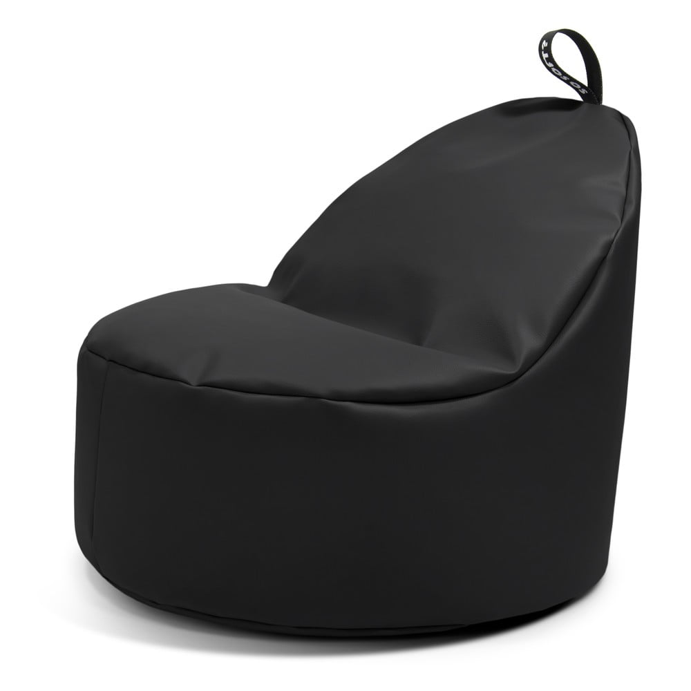 Fekete bőrutánzat gyerek babzsákfotel Round M – So Soft?