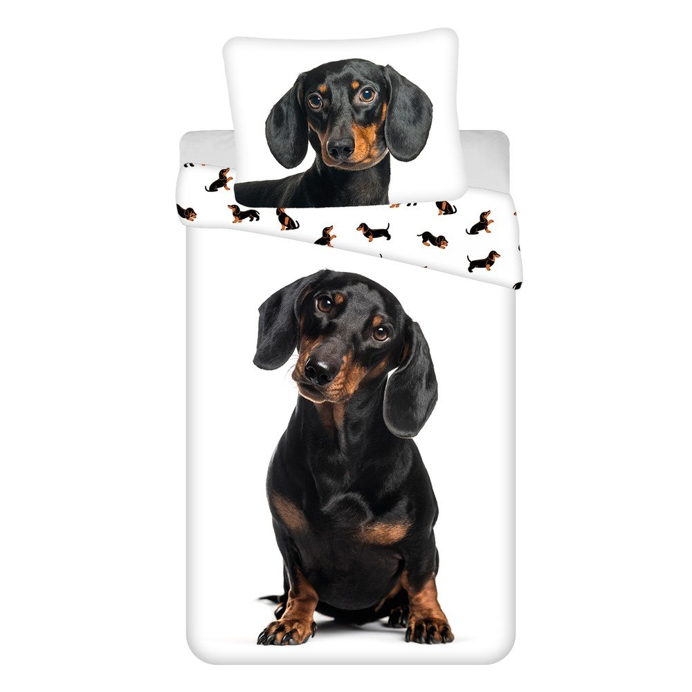 Fekete-fehér egyszemélyes pamut gyerek ágyneműhuzat 140x200 cm Dachshund – Jerry Fabrics