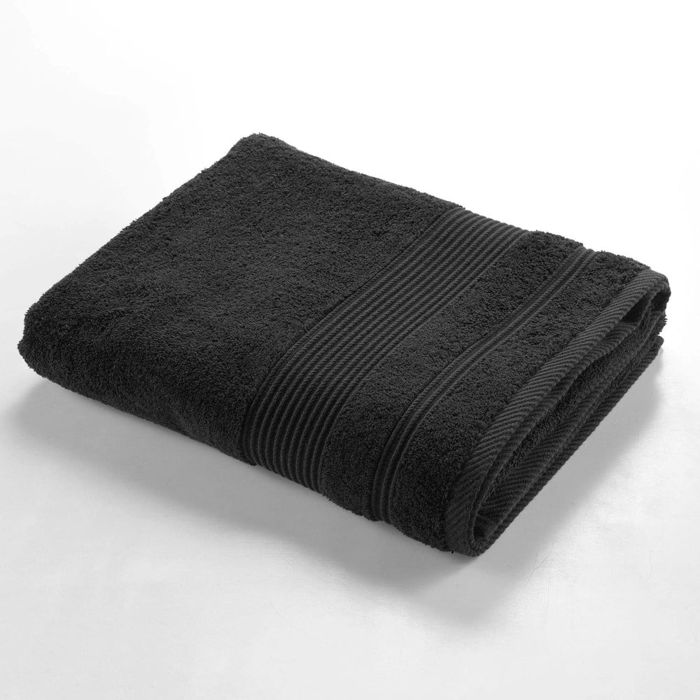 Fekete frottír pamut fürdőlepedő 90x150 cm Tendresse – douceur d'intérieur