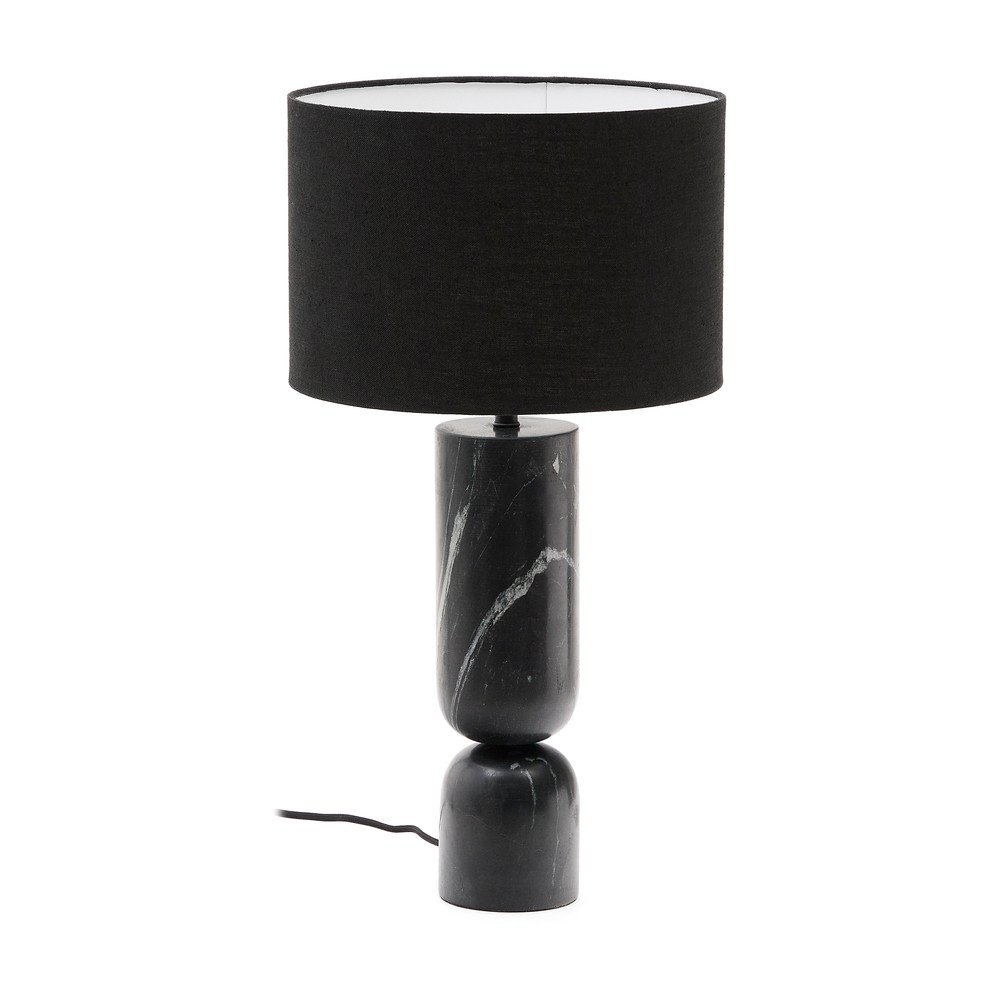 Fekete márvány asztali lámpa textil búrával (magasság 57 cm) Vex – Kave Home