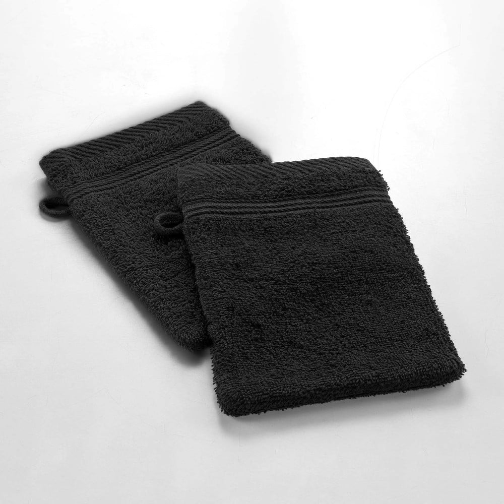 Fekete pamut mosdókesztyű 15x21 cm Tendresse – douceur d'intérieur