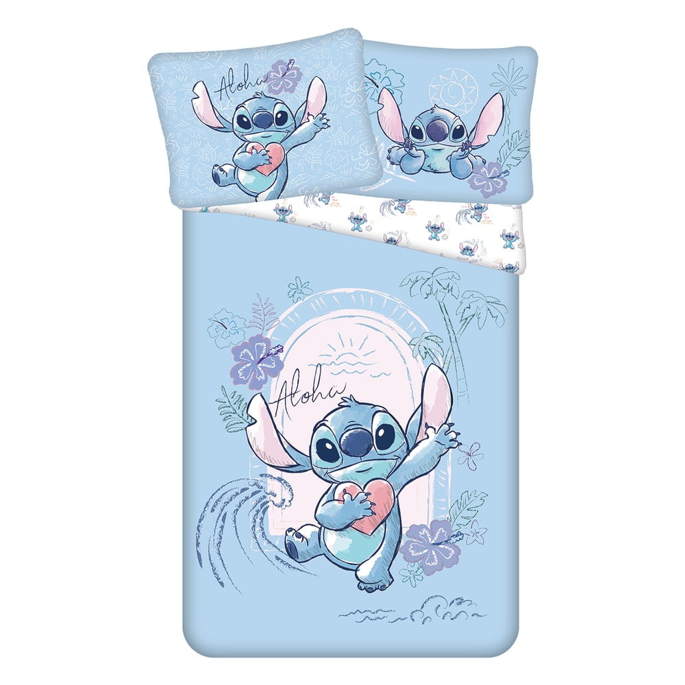 Kék egyszemélyes pamut gyerek ágyneműhuzat 140x200 cm Lilo and Stitch "Wave" – Jerry Fabrics