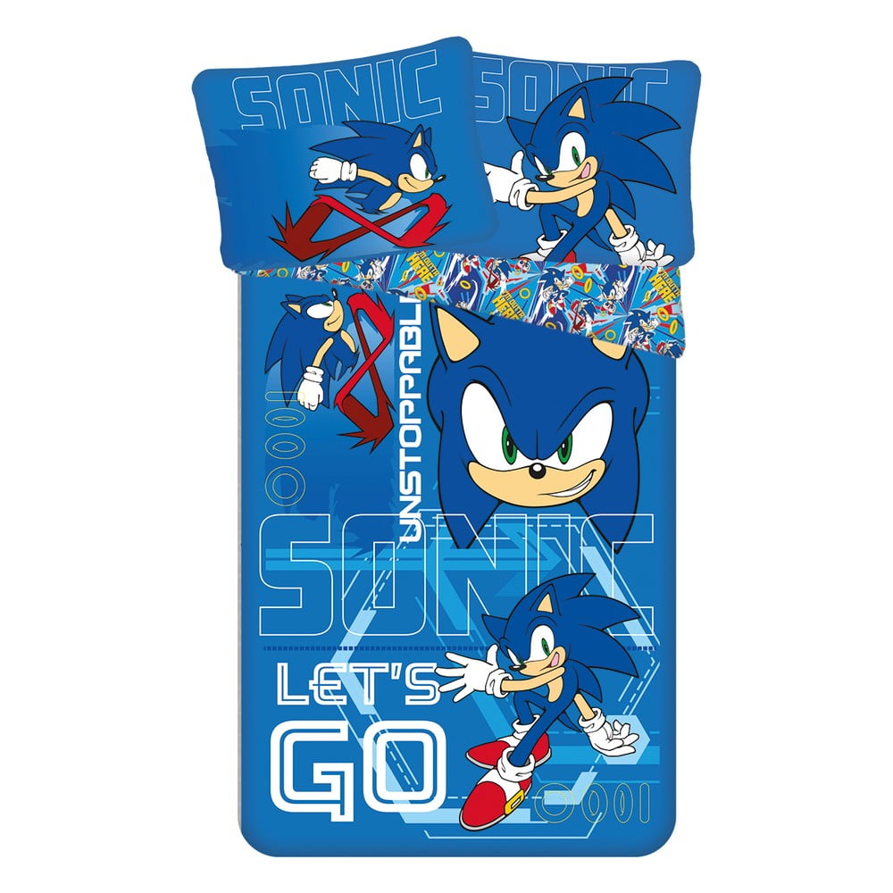 Kék egyszemélyes pamut gyerek ágyneműhuzat 140x200 cm Sonic "Let´s go" – Jerry Fabrics