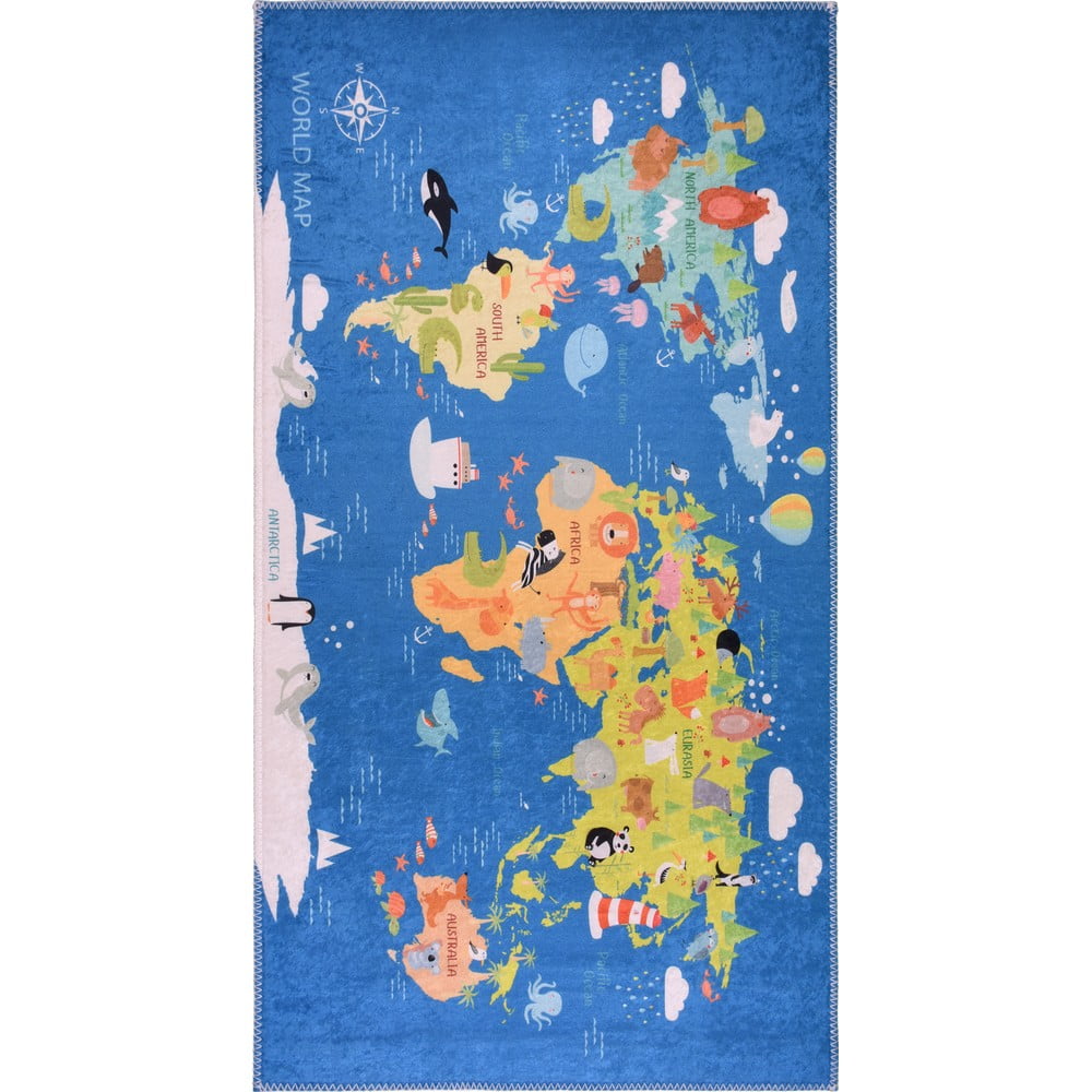 Kék mosható gyerek szőnyeg 80x120 cm Animal Atlas – Vitaus