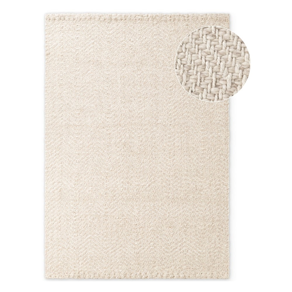 Krémszínű-elefántcsont színű kézi szövésű gyapjúkeverék szőnyeg 80x150 cm Majoli – Elle Decoration