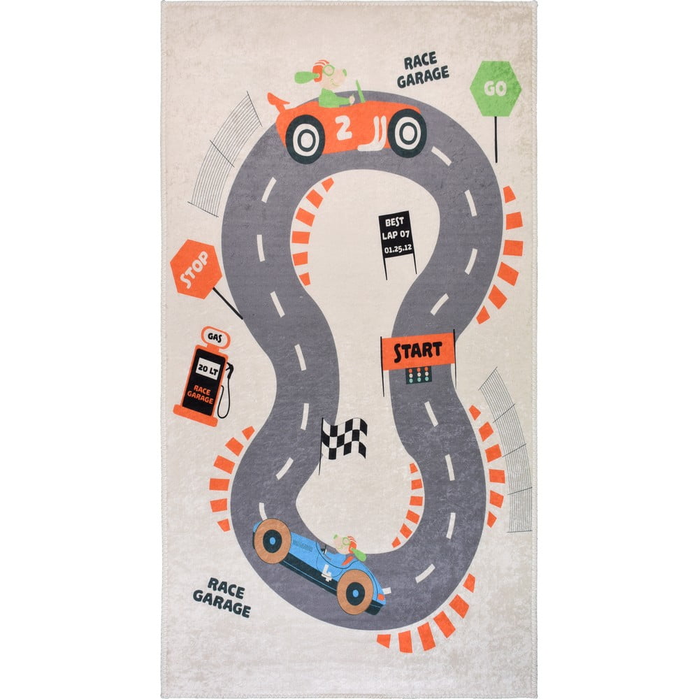 Krémszínű mosható gyerek játszószőnyeg 120x180 cm Race Garage – Vitaus