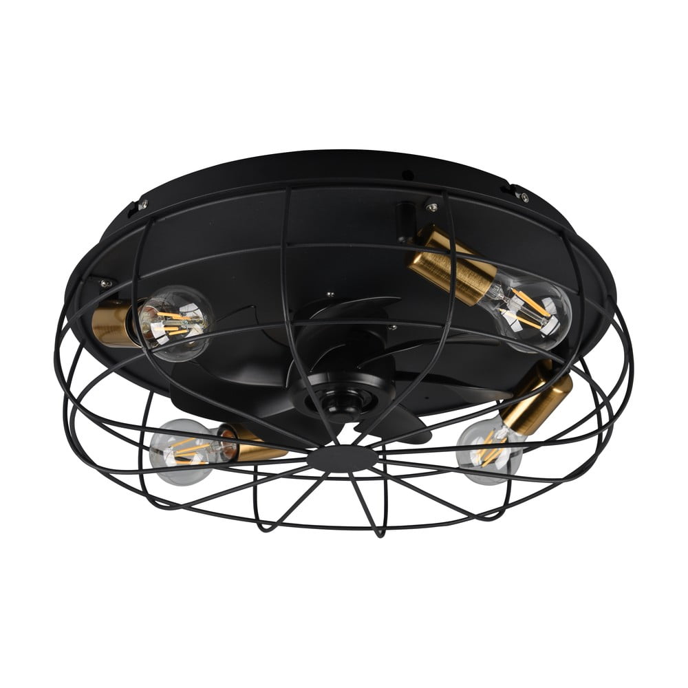 Matt fekete mennyezeti lámpa távirányítóval-ventilátorral Trondheim – Trio