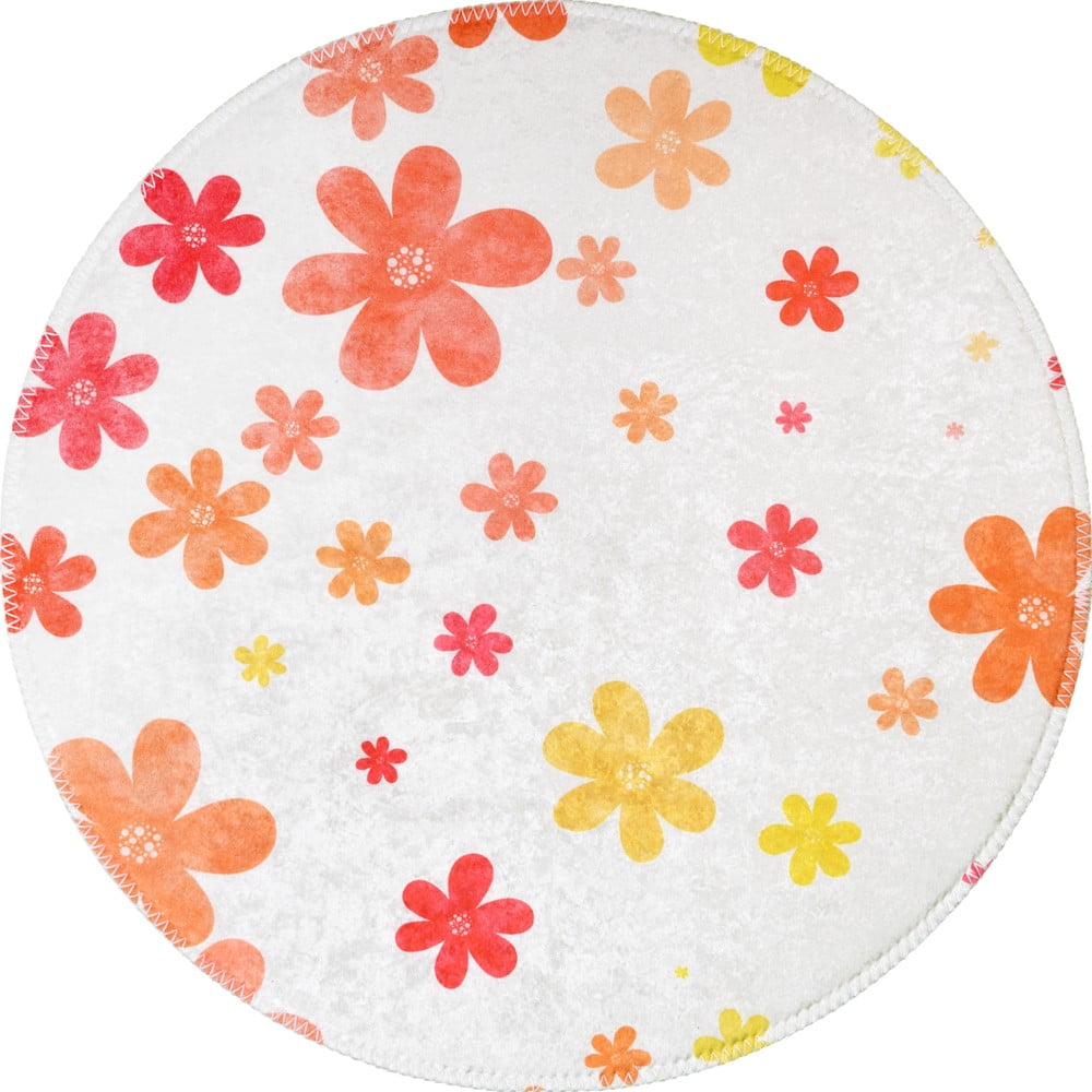 Narancssárga-elefántcsont színű mosható gyerek szőnyeg ø120 cm Fall Flowers – Vitaus