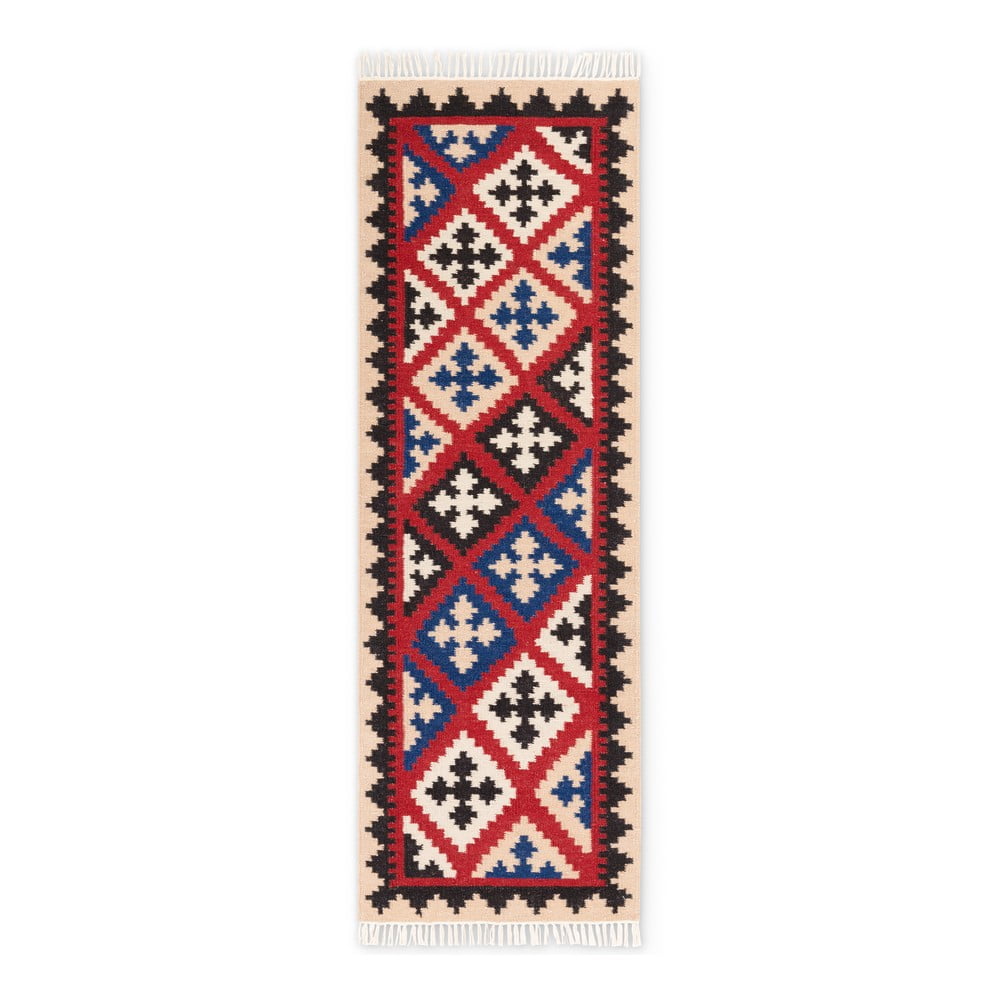 Piros kétoldalas kézi szövésű gyapjú futószőnyeg 60x190 cm Kamal Rami – Nouristan