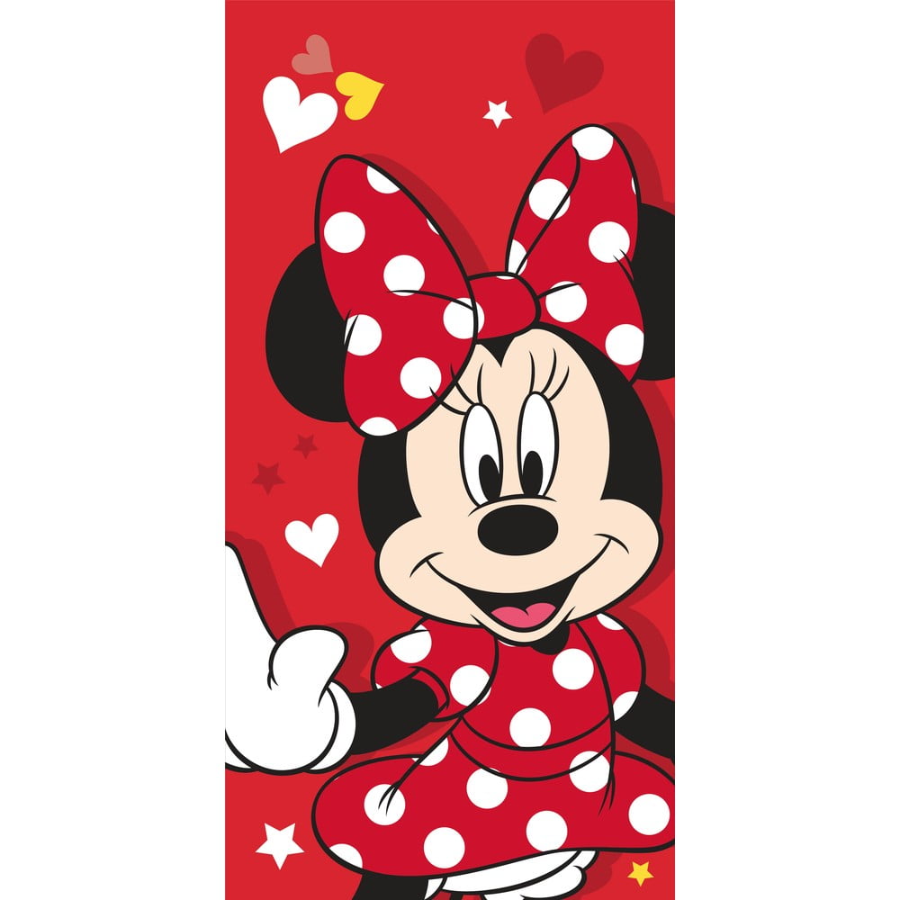 Piros pamut gyerek fürdőlepedő 70x140 cm Minnie "Red heart" – Jerry Fabrics