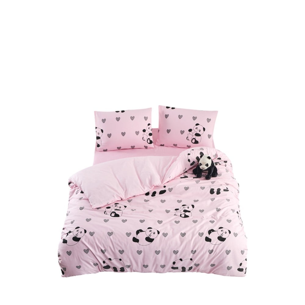 Rózsaszín egyszemélyes-hosszabbított ágyneműhuzat lepedővel-háromrészes 160x220 cm Panda – Mila Home