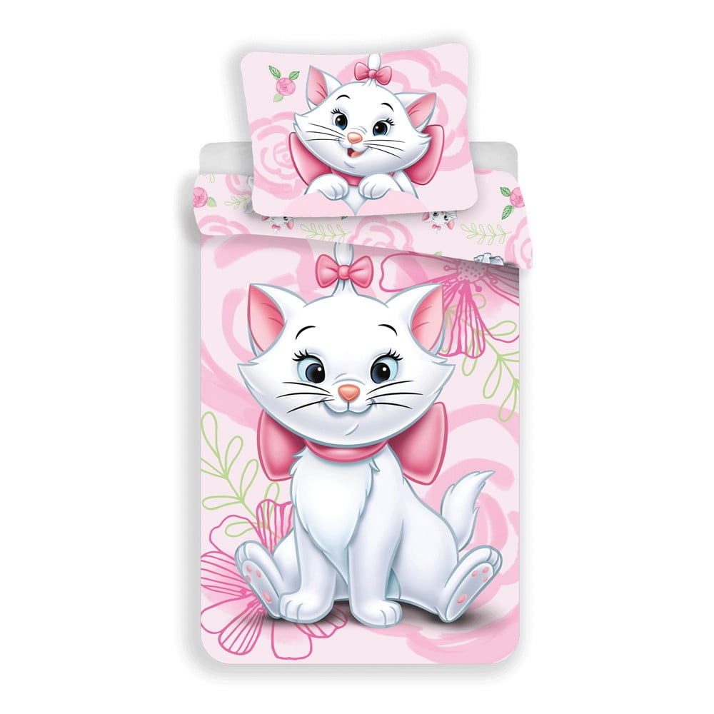 Rózsaszín egyszemélyes pamut gyerek ágyneműhuzat 140x200 cm Marie Cat "Pink" – Jerry Fabrics