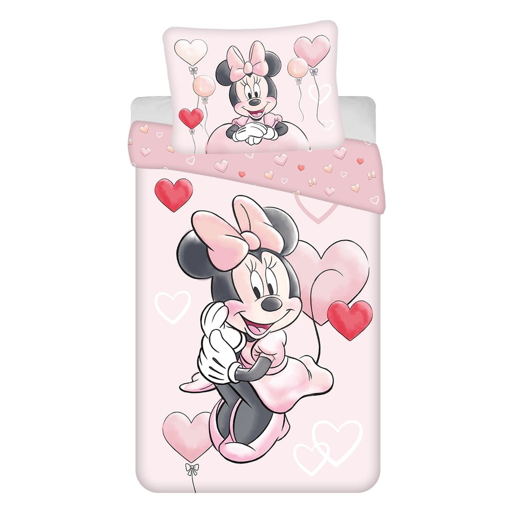 Rózsaszín egyszemélyes pamut gyerek ágyneműhuzat 140x200 cm Minnie "Balloon" – Jerry Fabrics