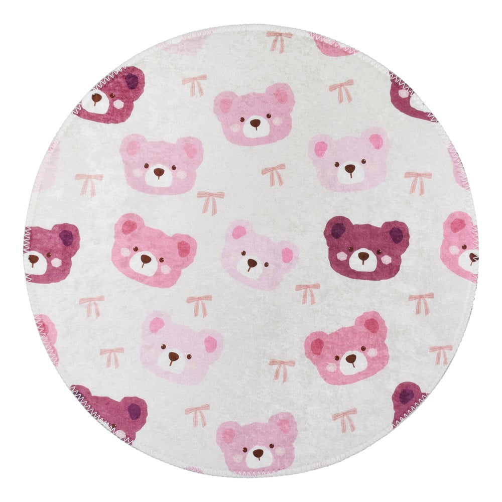 Rózsaszín-elefántcsont színű mosható gyerek szőnyeg ø120 cm Cute Teddies Pink – Vitaus