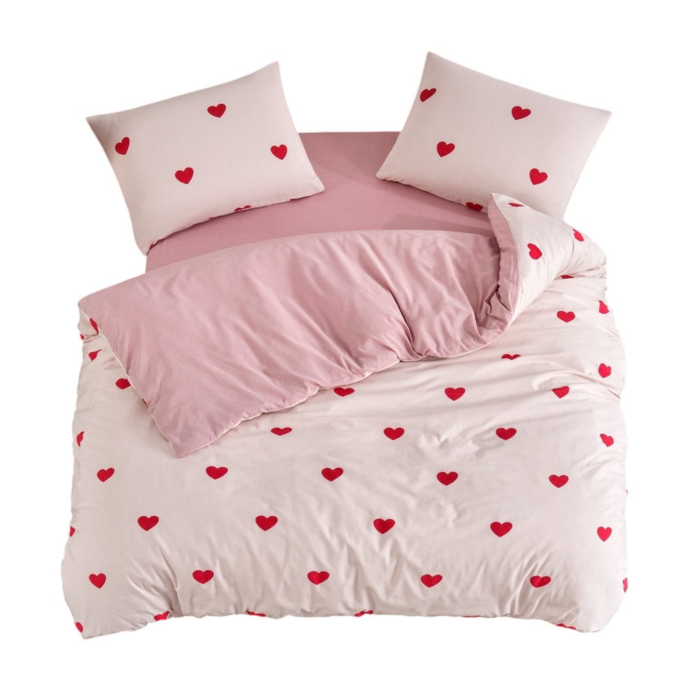 Rózsaszín kétszemélyes-hosszabbított ágyneműhuzat lepedővel-négyrészes 200x220 cm Red Heart – Mila Home
