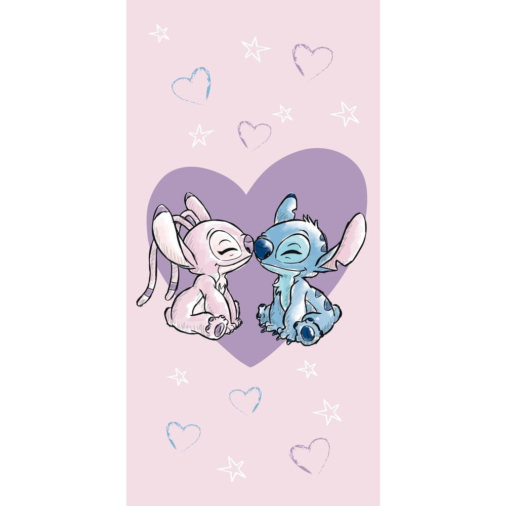 Rózsaszín pamut gyerek fürdőlepedő 70x140 cm Lilo and Stitch "Love" – Jerry Fabrics