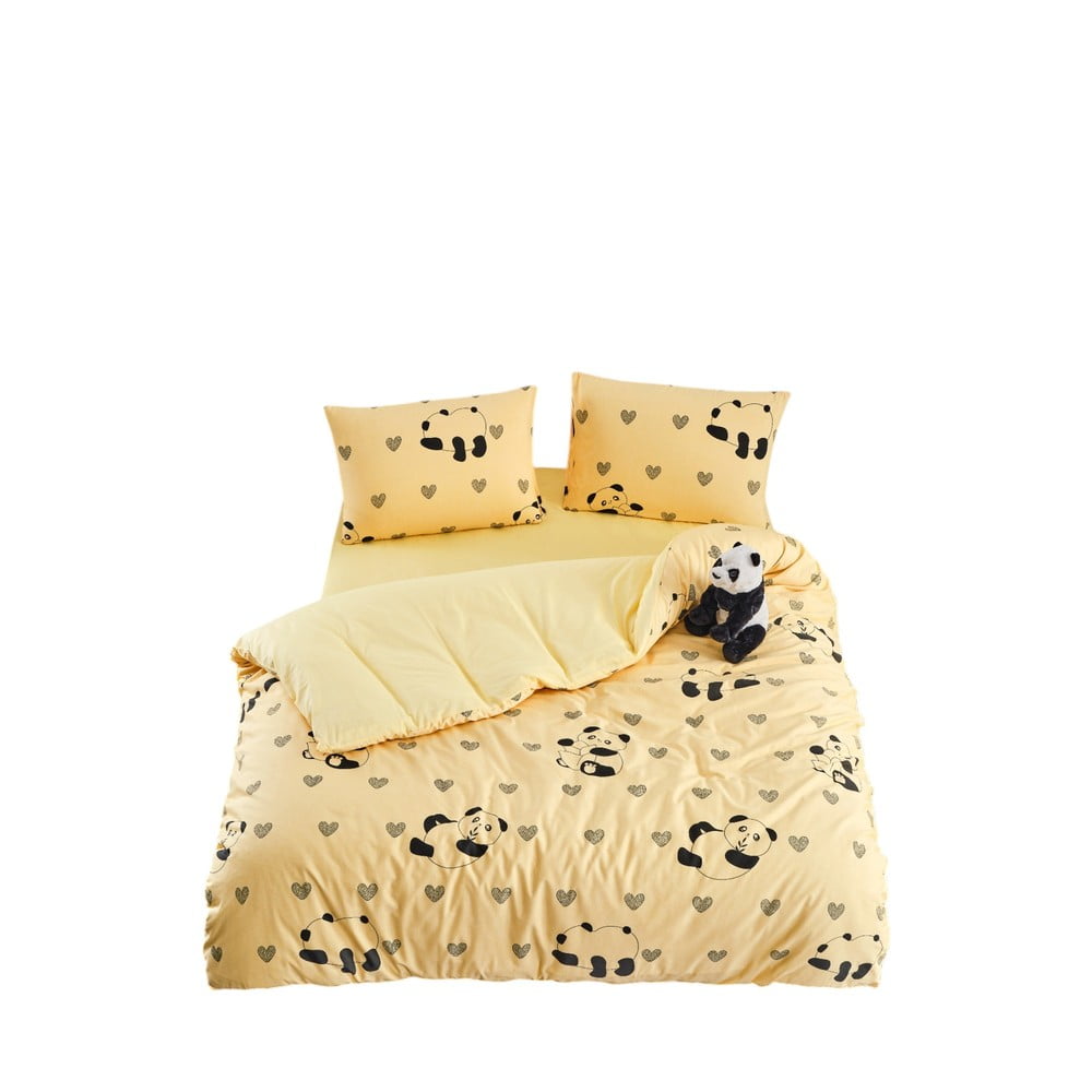 Sárga egyszemélyes-hosszabbított ágyneműhuzat lepedővel-háromrészes 160x220 cm Panda – Mila Home