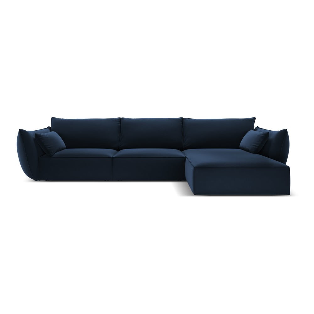 Sötétkék bársony sarokkanapé (jobb oldali-heverő résszel) Vanda – Mazzini Sofas