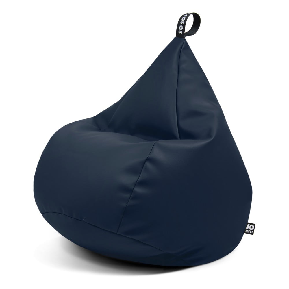 Sötétkék bőrutánzat babzsákfotel Drop L – So Soft?