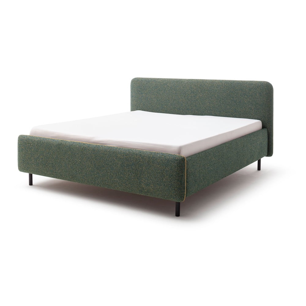 Sötétzöld kárpitozott ágyneműtartós franciaágy ágyráccsal 160x200 cm Primo – Meise Möbel