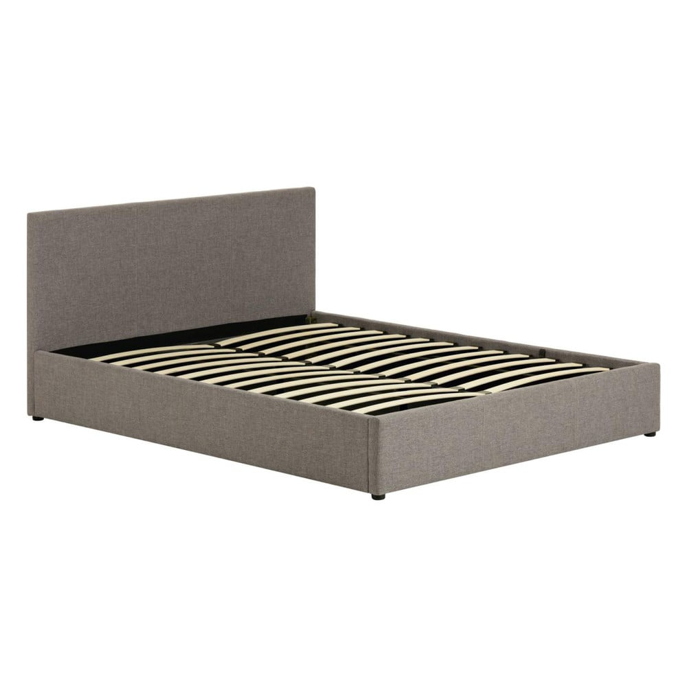 Szürke kárpitozott ágyneműtartós franciaágy ágyráccsal 180x200 cm Nahiri – Kave Home