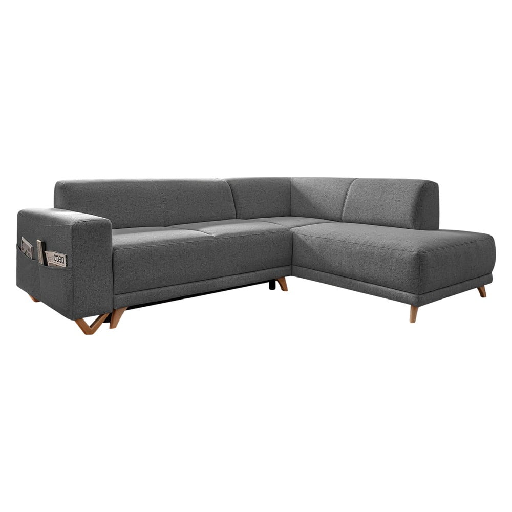 Szürke kinyitható-tárolóhelyes sarokkanapé (jobb oldali-L alakú) Classy Sophie – Miuform