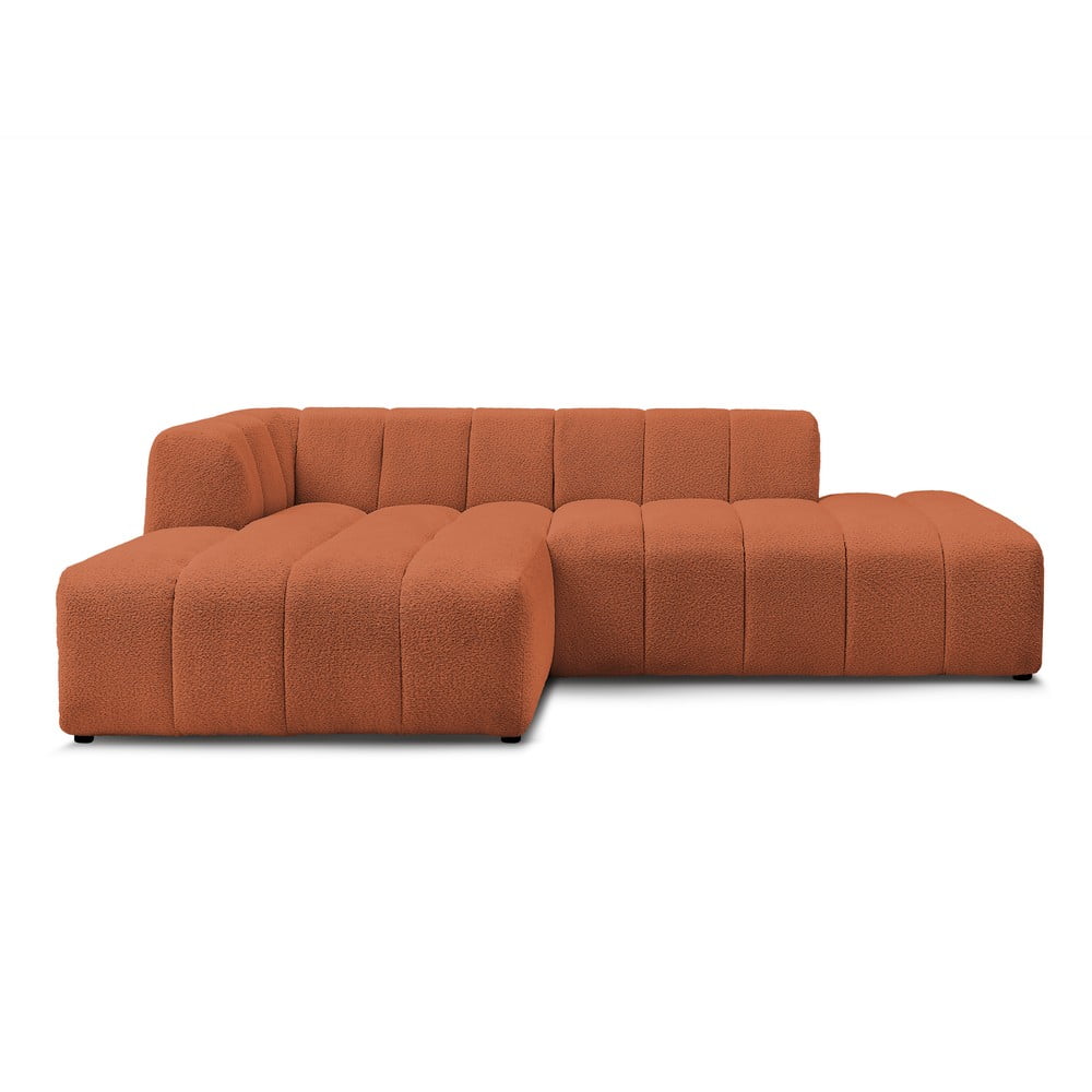 Terrakotta színű buklé sarokkanapé (bal oldali-heverő résszel) Annecy – Bobochic Paris
