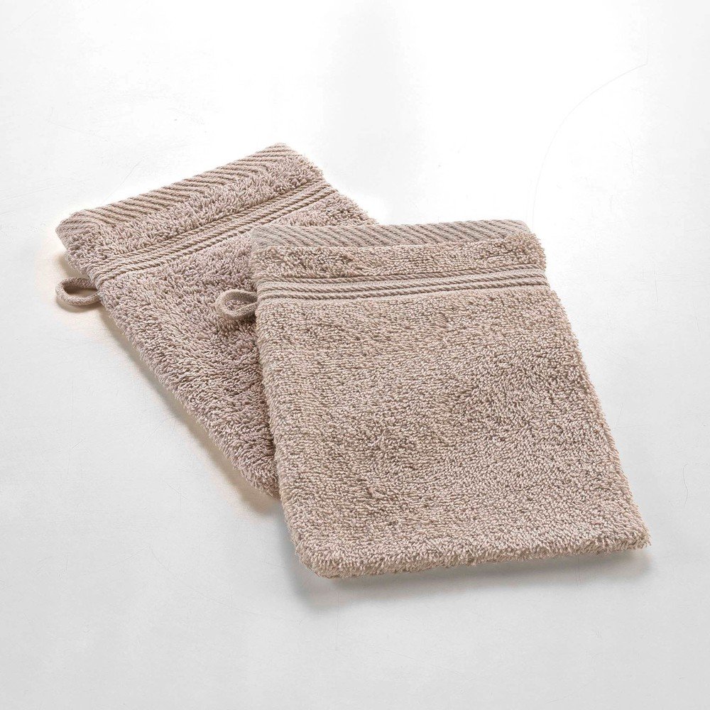 Világosbarna pamut mosdókesztyű 15x21 cm Tendresse – douceur d'intérieur