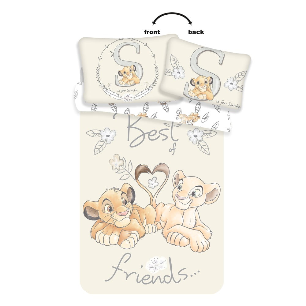 Világossárga pamut gyerek ágyneműhuzat babaágyhoz 100x135 cm Lion King "Best Friends" – Jerry Fabrics