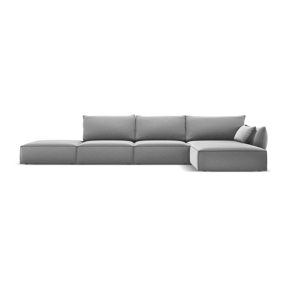 Világosszürke bársony sarokkanapé (jobb oldali-heverő résszel) Vanda – Mazzini Sofas