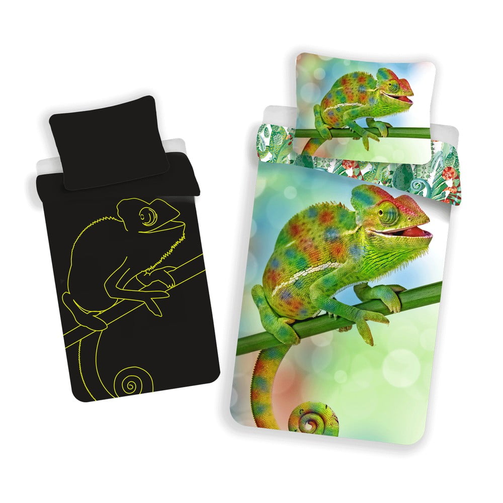 Zöld egyszemélyes pamut gyerek ágyneműhuzat világító hatással 140x200 cm Chameleon – Jerry Fabrics